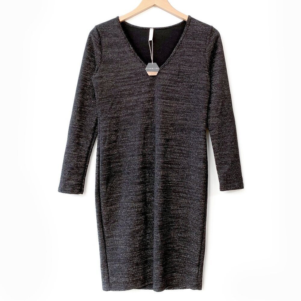 NWT PinkBlush Maternity Black Gold Shimmer Dress Size M